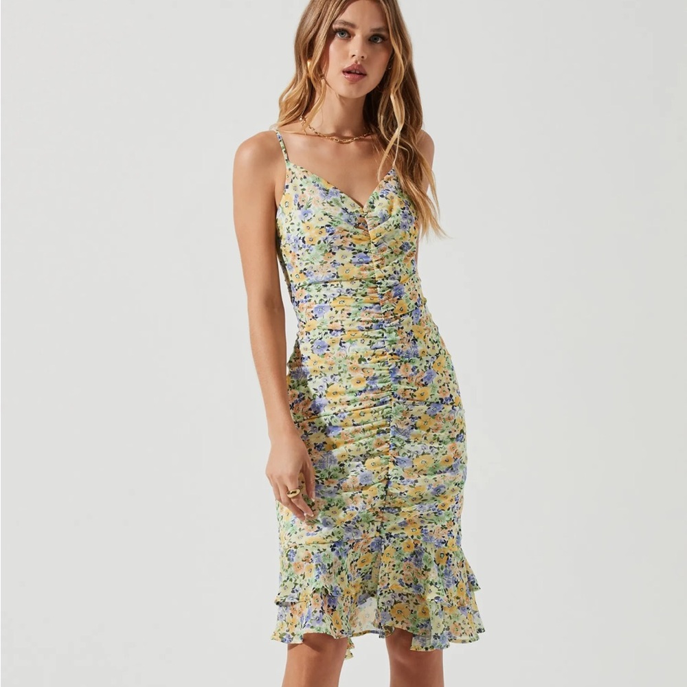 ASTR Floral Midi Dress in Yellow and Blue